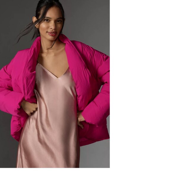 Anthropologie Maeve Crop Cocoon Puffer Jacket XS NEW NWT pink color - Picture 2 of 5